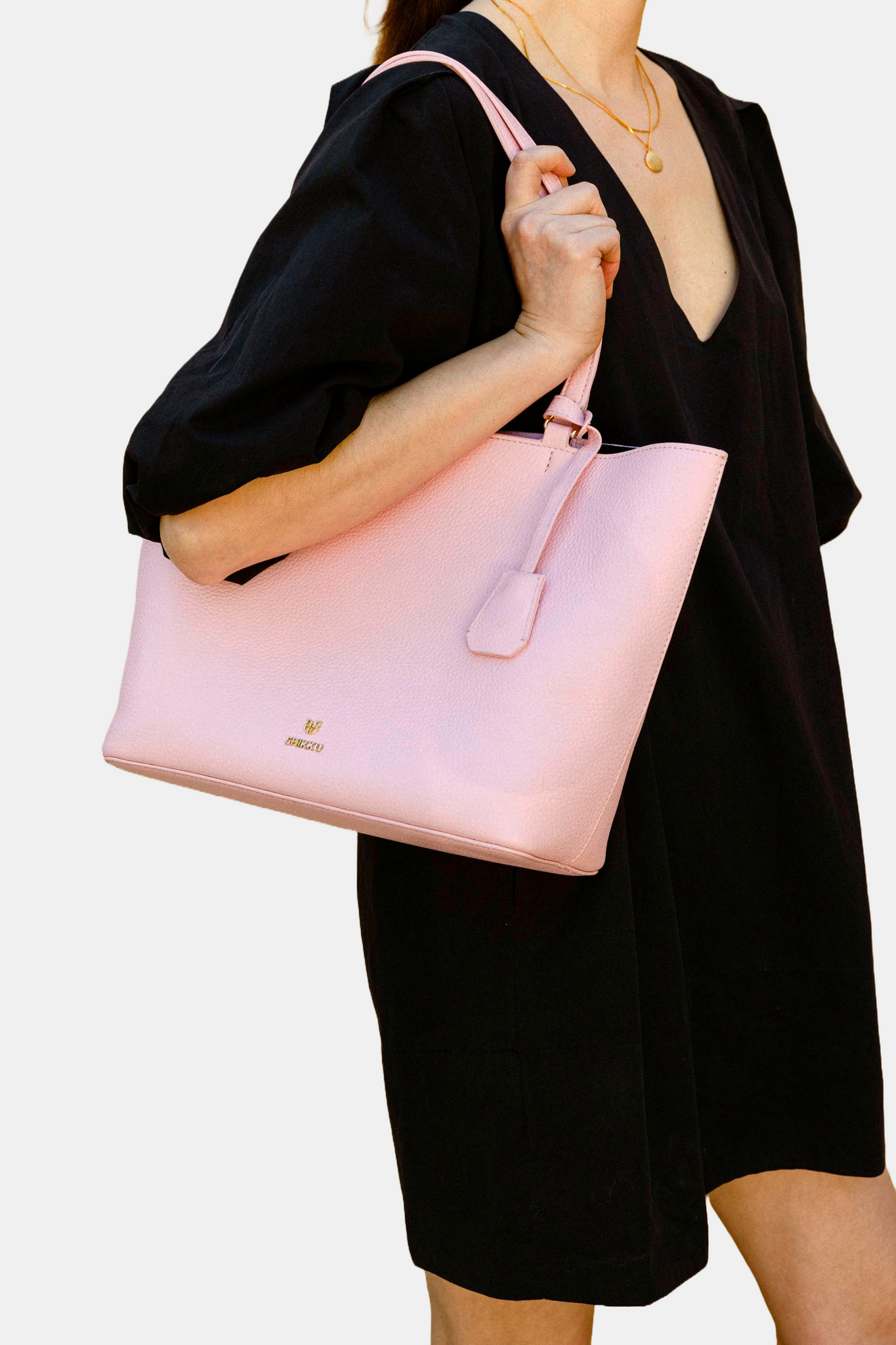 Large Tote Leather Bag - Rose Pink